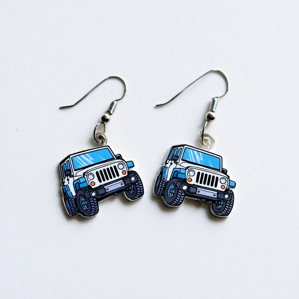 Custom Jeep Earrings – Off-Road Ink Shrinky Plastic Art